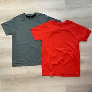 Fabletics Mens Basic Crewneck Short Sleeve Tees Set of 2 Orange and Grey XL